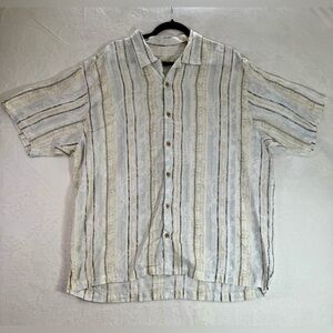 Tommy Bahama Shirt Mens XL White Beige Linen Beachy Preppy Travel Vacation Luau